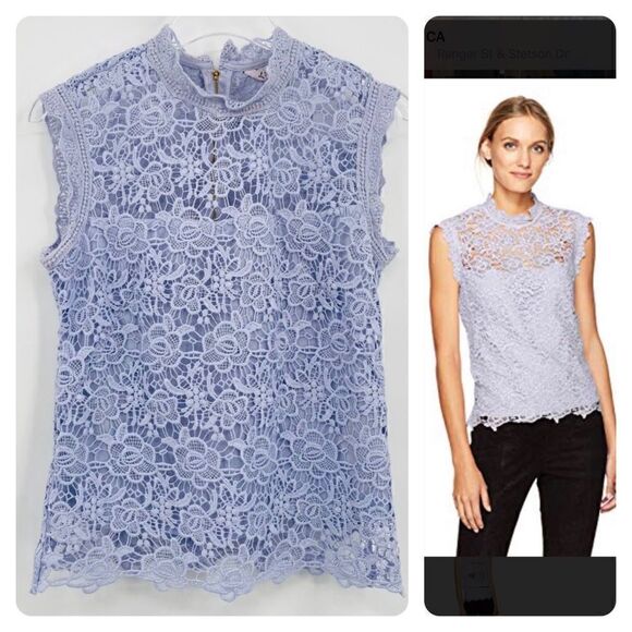 Nanette Lepore Size Small Light Blue Delicate Floral Lace Sleeveless Blouse Top - Picture 1 of 11